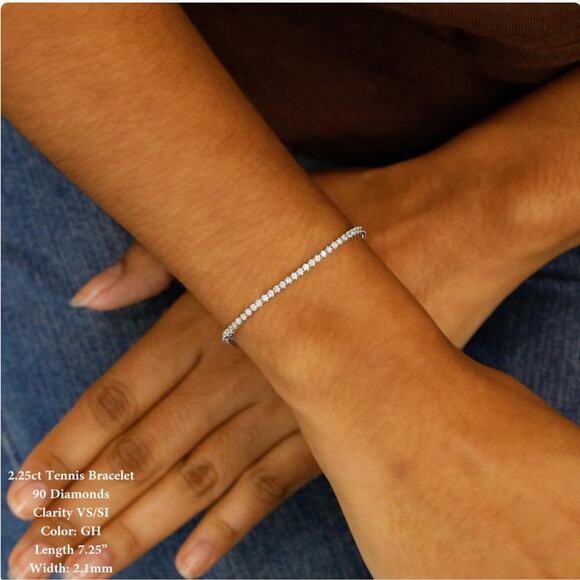 handmade Jewelry - 14k White Gold Diamond Tennis Bracelet: 2.25ct Flexible Design